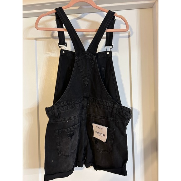 NEW Cest Toi Black Label Denim Distressed Overall Bib Shorts Womens Small Y2K - Picture 5 of 9